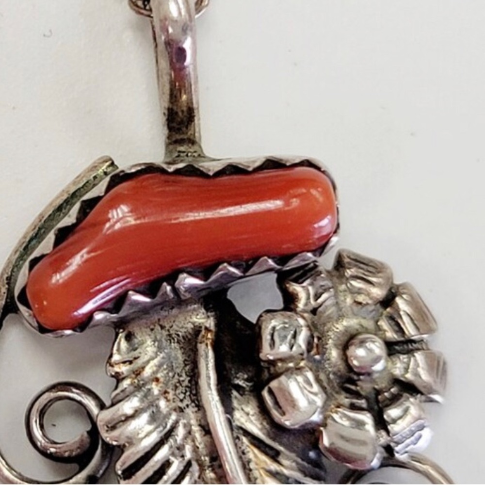 Native American Turquoise and Coral Necklace 16"